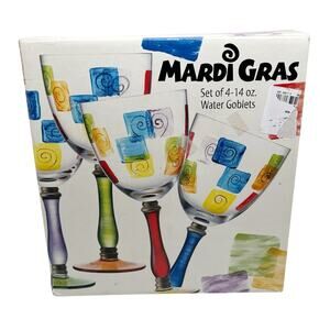 Set of 4 Home Essentials & Beyond Royal Danube Crystal Mardi Gras Water Goblets